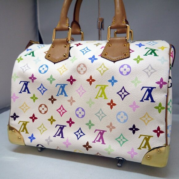 Authentic Louis Vuitton Multicolor Speedy 30 Monogram Sac Hand Bag White Gold - Picture 7 of 15